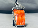 Howling Coyote Native American Navajo Sterling Silver Spiny Oyster Ring-Nativo Arts