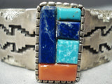Museum Vintage Native American Navajo Protruding Inlay Sterling Silver Turquoise Bracelet-Nativo Arts