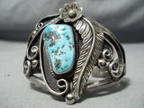 Important Clark Vintage Native American Navajo Turquoise Leaf Sterling Silver Bracelet Old-Nativo Arts