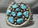 Important Vintage Native American Navajo Ancient Hands Sterling Silver Turquoise Naja Bracelet-Nativo Arts