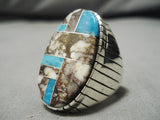 Huge Men's Navajo Turquoise Agate Sterling Silver Native American Ring-Nativo Arts