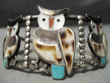 Incredibly Intricate Vintage Native American Zuni Owl Turquoise Sterling Silver Bracelet Old-Nativo Arts