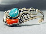 Important Vintage Native American Navajo Turquoise Coral Sterling Silver Bracelet-Nativo Arts