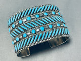 One Of The Best Vintage Native American Zuni Slanted Turquoise Sterling Silver Bracelet-Nativo Arts