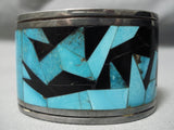 Native American One Of The Best Vintage Turquoise Sterling Silver Inlay Onyx Bracelet Old-Nativo Arts