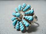 Dramatic Vintage Native American Zuni Blue Gem Turquoise Sterling Silver Ring Old-Nativo Arts