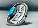 Unique Vintage Native American Navajo Hopi Turquoise Sterling Silver Ring Signed-Nativo Arts