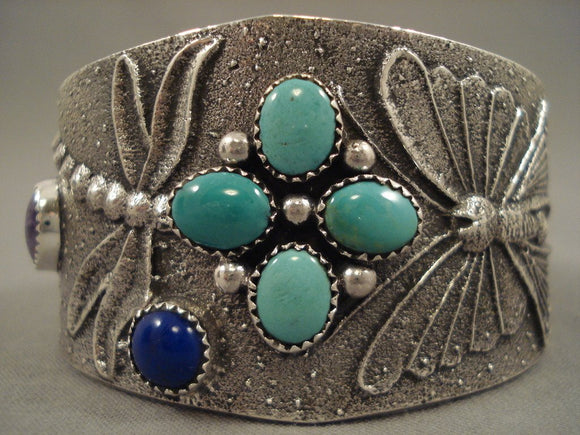 107 Grams Quality Navajo Dragonfly Native American Jewelry Silver Bracelet-Nativo Arts