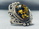 Dazzling Ancient Tree Sap Native American Navajo Amber Sterling Silver Ring-Nativo Arts