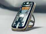 Towering Extreme Intricacy Native American Navajo Night Sky Turquoise Sterling Silver Ring-Nativo Arts