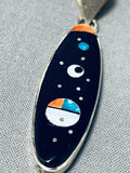 Intricate Native American Navajo Turquoise Moon Sterling Silver Coral Pendant-Nativo Arts