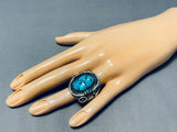 Incredible Vintage Native American Navajo Sleeping Beauty Turquoise Sterling Silver Ring-Nativo Arts