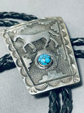Fascinating Native American Navajo Spiderweb Turquoise Sterling Silver Horse Bolo-Nativo Arts