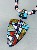 Native American Stunning Santo Domingo Inlay Turquoise Coral Jet Shell Sterling Silver Necklace-Nativo Arts