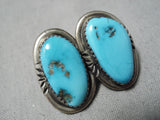 Vivid Rare Vintage Native American Navajo Morenci Turquoise Sterling Silver Earrings-Nativo Arts