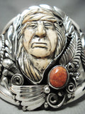 Native American One Of The Most Detailed Ever Turquoise Sterling Silver Carved Bracelet-Nativo Arts