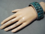 Heavy Curt John Native American Navajo Turquoise Sterling Silver Inlay Bracelet-Nativo Arts