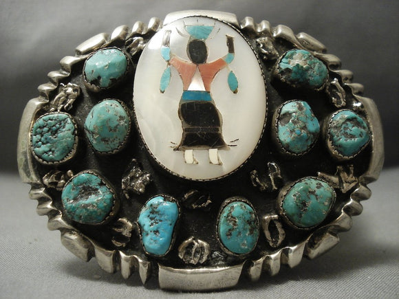 109 Grams Huge Old Zuni Apache Kachina Native American Jewelry Silver Turquoise Buckle Vintage Vtg-Nativo Arts