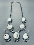 Fabulous Native American Navajo White Buffalo Turquoise Sterling Silver Necklace & Earrings Set-Nativo Arts
