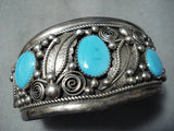 Leaf Galore Vintage Native American Navajo Turquoise Sterling Silver Bracelet Old-Nativo Arts