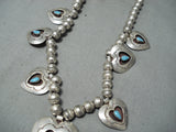 Exceptional Vintage Native American Navajo Turquoise Sterling Silver Hearts Necklace-Nativo Arts
