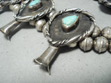 Powerful Womens Vintage Native American Navajo Turquoise Sterling Silver Squash Blossom Necklace-Nativo Arts