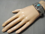 Detailed Vintage Native American Navajo Teadrop Turquoise Sterling Silver Bracelet Cuff Old-Nativo Arts