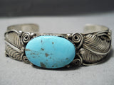 Unique! Vintage Navajo Old Kingman Turquoise Sterling Silver Bracelet-Nativo Arts