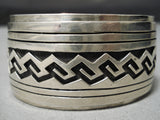 Heavy Wide Vintage Native American Navajo Rug Water Sterling Silver Bracelet Old-Nativo Arts