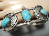 Stunning Vintage Native American Navajo Turquoise Leaf Sterling Silver Bracelet-Nativo Arts