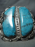 Joe Tso Huge Native American Navajo Blue Diamond Turquoise Sterling Silver Bracelet-Nativo Arts