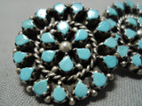 Wonderful Vintage Native American Zuni American Blue Gem Turquoise Sterling Silver Earrings-Nativo Arts