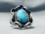 Exceptional Vintage Native American Navajo Blue Diamond Turquoise Sterling Silver Ring-Nativo Arts