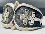 Heavy Vintage Native American Navajo Cross Sterling Silver Bracelet Cuff-Nativo Arts