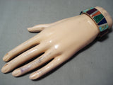 Full Wrap Around Vintage Zuni Native American Navajo Turquoise Sterling Silver Inlay Bracelet-Nativo Arts
