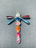 Fabulous Native American Zuni Opal Colorful Sterling Silver Dragonfly Pin Pendant-Nativo Arts