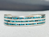 Intricately Inlaid Triple Row Vintage Native American Zuni Turquoise Sterling Silver Bracelet-Nativo Arts