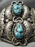 Huge Vintage Native American Navajo Leaf Love Turquoise Sterling Silver Bracelet Old-Nativo Arts