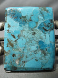 Superior Vintage Native American Navajo Huge Square Turquoise Sterling Silver Bracelet Old-Nativo Arts