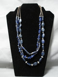 One Of The Best Vintage Native American Navajo Lapis Sterling Silver Necklace Old-Nativo Arts