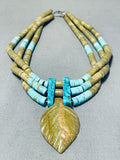 Native American Astounding Vintage Santo Domingo Serpentine & Turquoise Sterling Silver Necklace-Nativo Arts