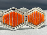 One Of Most Intricate Ever Vintage Native American Navajo Coral Sterling Silver Link Bracelet-Nativo Arts