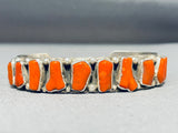Astounding Native American Navajo Coral Sterling Silver Bracelet Signed-Nativo Arts