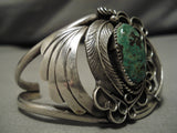 Striking Vintage Native American Navajo Green Turquoise Sterling Silver Bracelet Cuff Old-Nativo Arts