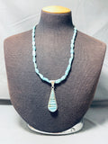 Beautiful Native American Navajo Turquoise Inlay Sterling Silver Teardrop Necklace-Nativo Arts