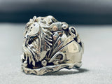 Superior Native American Navajo Handcarved Sterling Silver Horse Colossal Ring-Nativo Arts