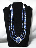 One Of The Best Native American Navajo Lapis Sterling Silver Necklace-Nativo Arts