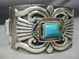 Heavy Concho Navajo Royston Turquoise Sterling Silver Bracelet Native American-Nativo Arts