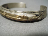 Thick Heavy Vintage Native American Navajo Mark Yazzie Feather Sterling Silver Gold Bracelet-Nativo Arts