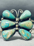 Green Turquoise Butterfly Vintage Native American Navajo Sterling Silver Bracelet-Nativo Arts